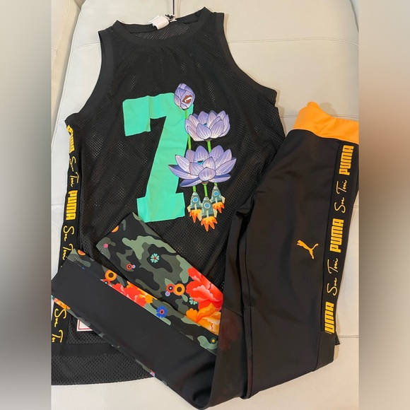 NWT Sue Tsai Puma black jersey d leggings coord matching set Small - Picture 1 of 9